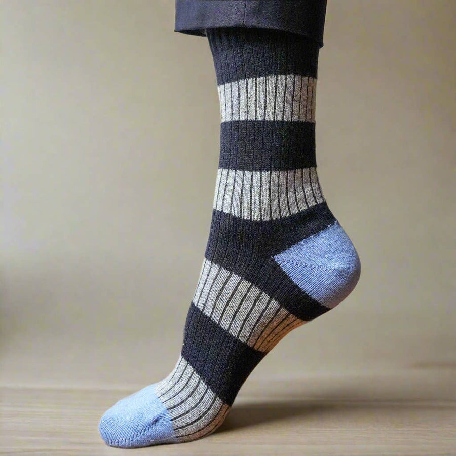 KLUE Merino Wool socks with Stripes | Navy and Grey
