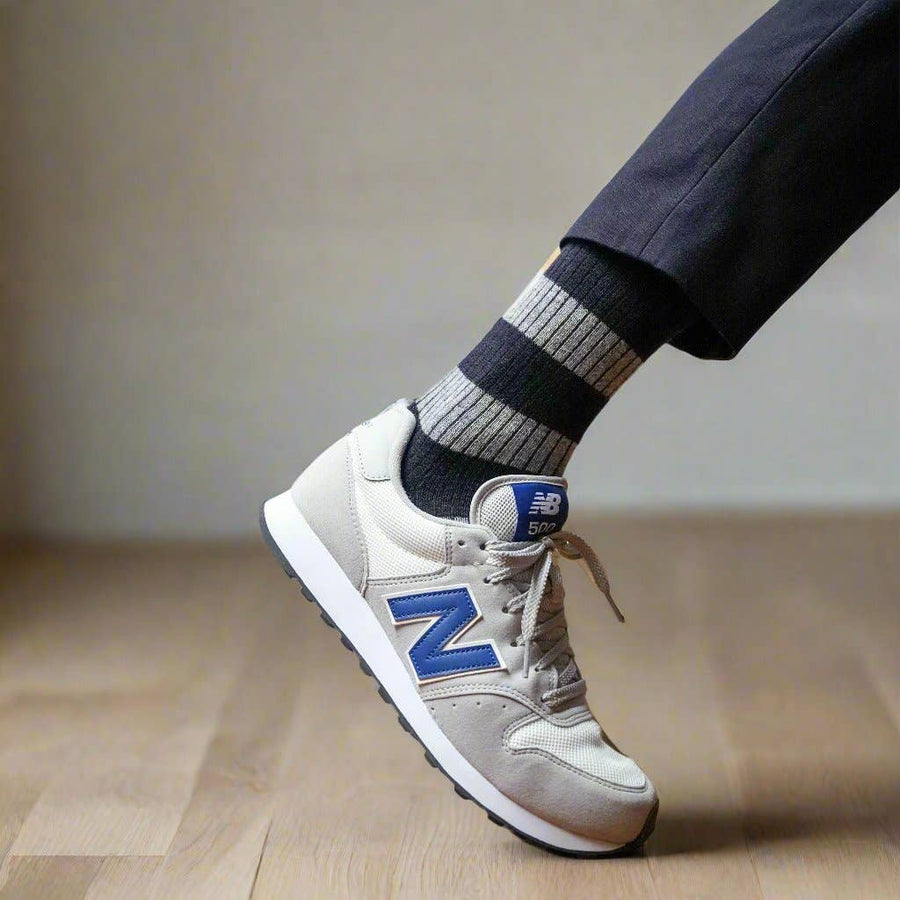 KLUE Merino Wool socks with Stripes | Navy and Grey