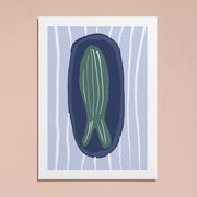 Green Fish on Navy Blue Plate