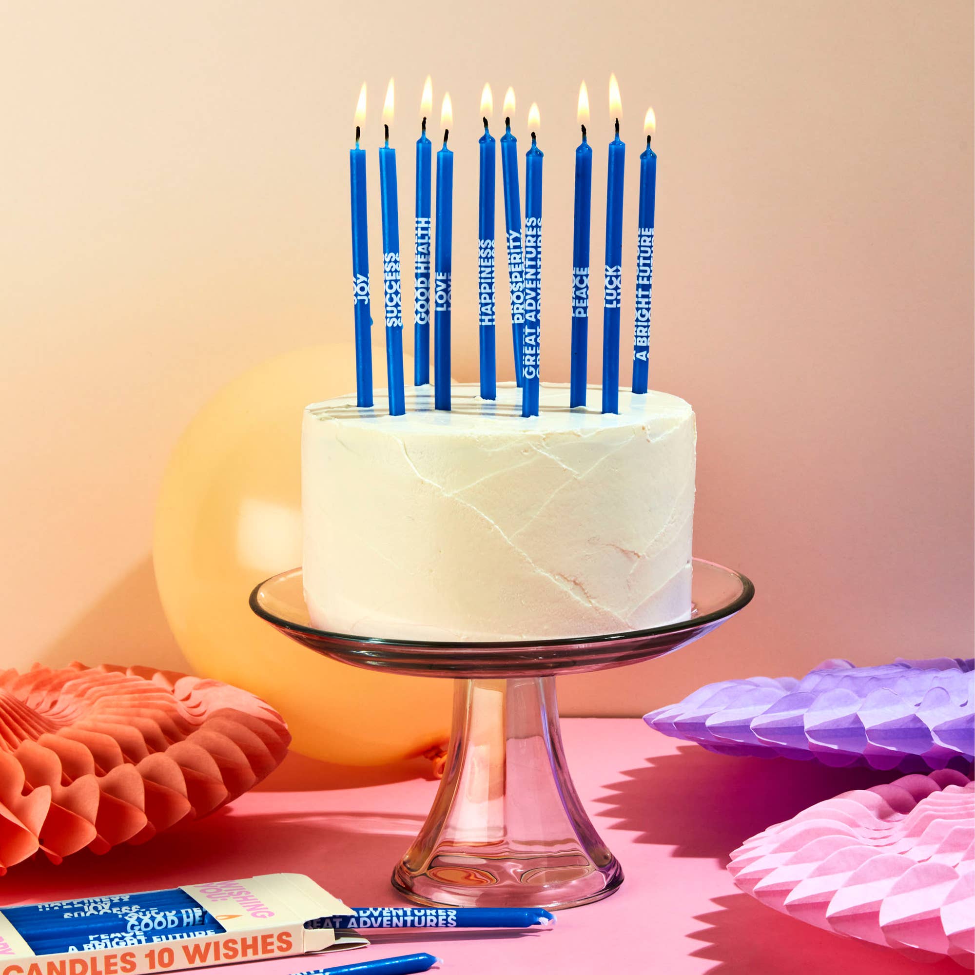 Wishing You: Long 5" Birthday Candles (10 Pack), Multi-Color
