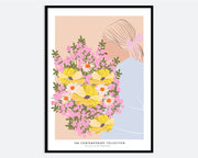 Girl with Yellow and Pink Flower Bouquet