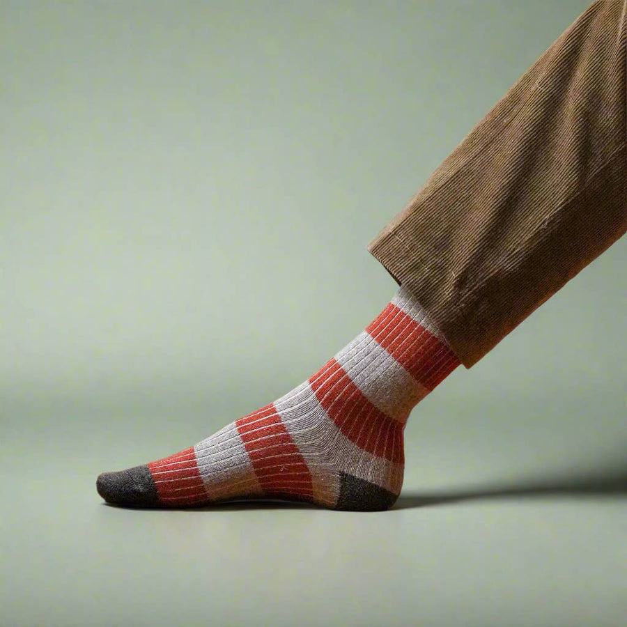 KLUE Merino Wool socks with Stripes | Beige and Orange