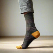 KLUE Merino Wool socks with Stripes | Khaki and Yellow
