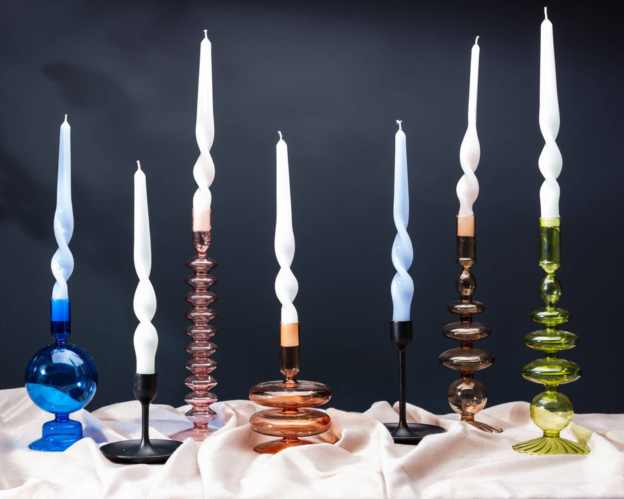 Maegen Taper Holder - Coloured Glass - Champagne