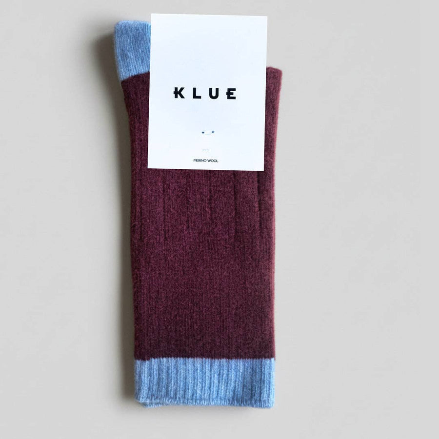 KLUE Merino Wool socks with Bands | Burgundy and Sky Blue