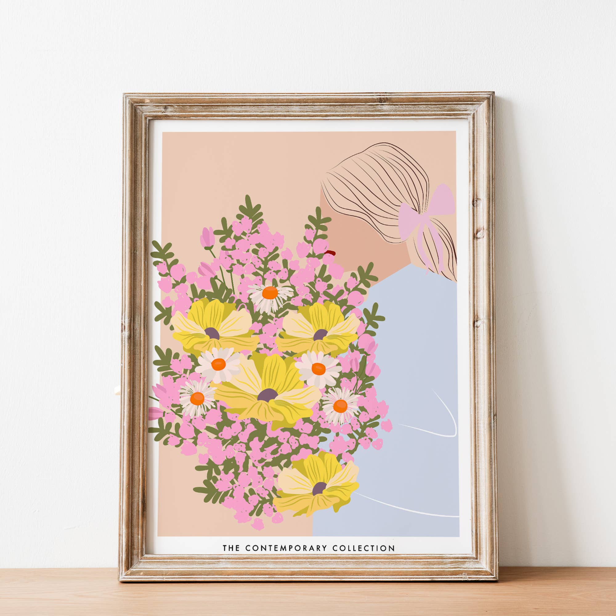 Girl with Yellow and Pink Flower Bouquet