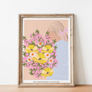 Girl with Yellow and Pink Flower Bouquet