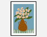 Flowers in Brown Vase Blue