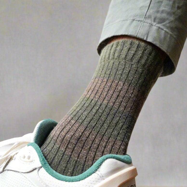KLUE Merino Wool socks with Stripes | Khaki and Yellow
