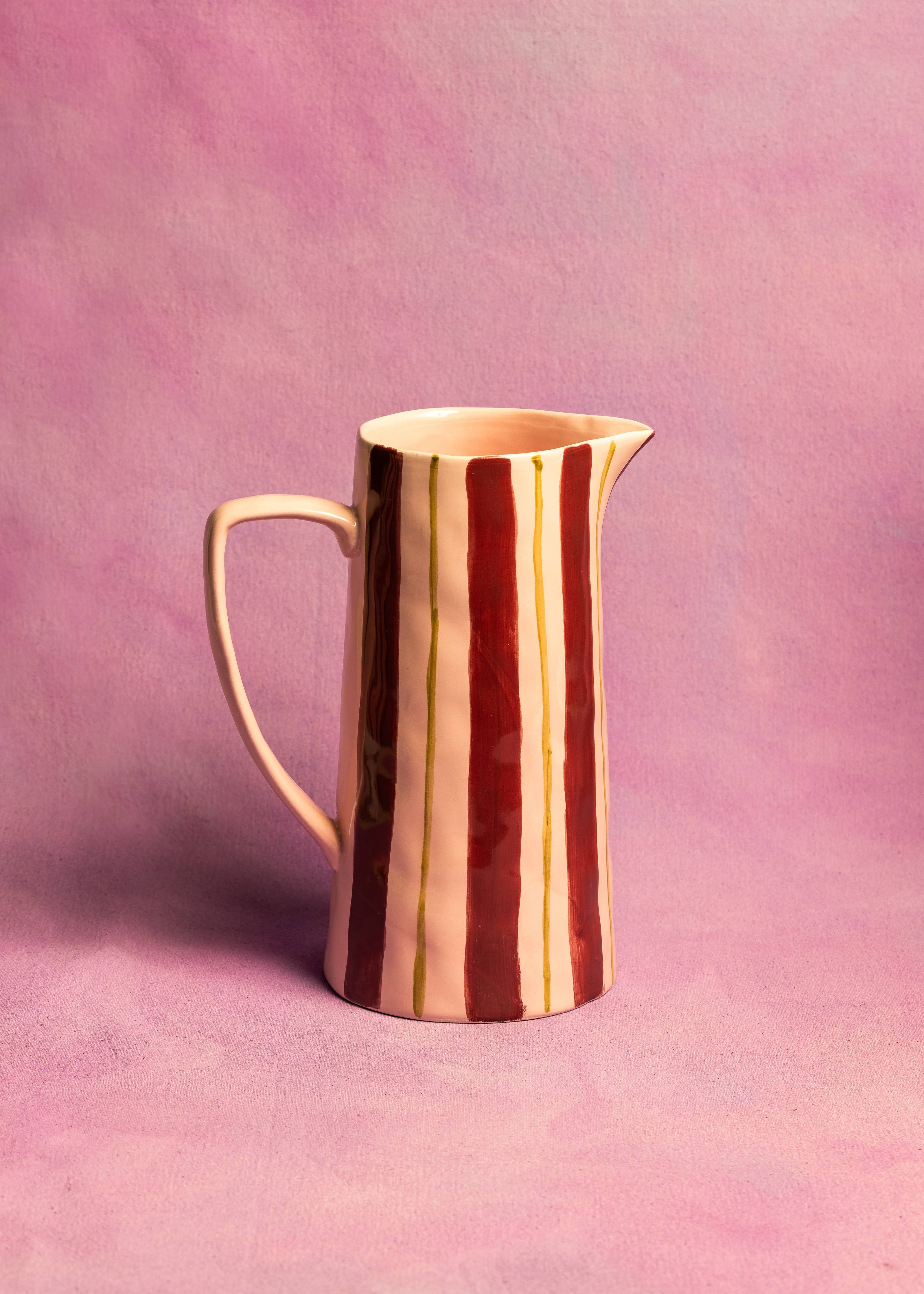 Hand-Painted Striped Jug — Pink / Burgundy