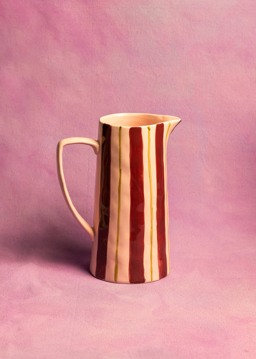 Hand-Painted Striped Jug — Pink / Burgundy