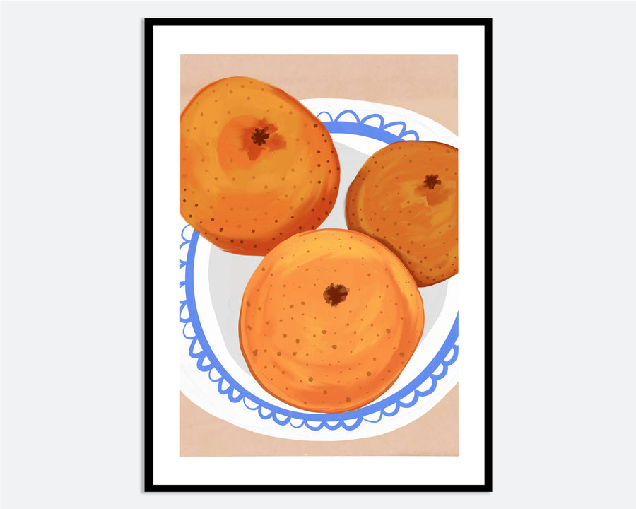 Oranges on Scalloped Blue Plate