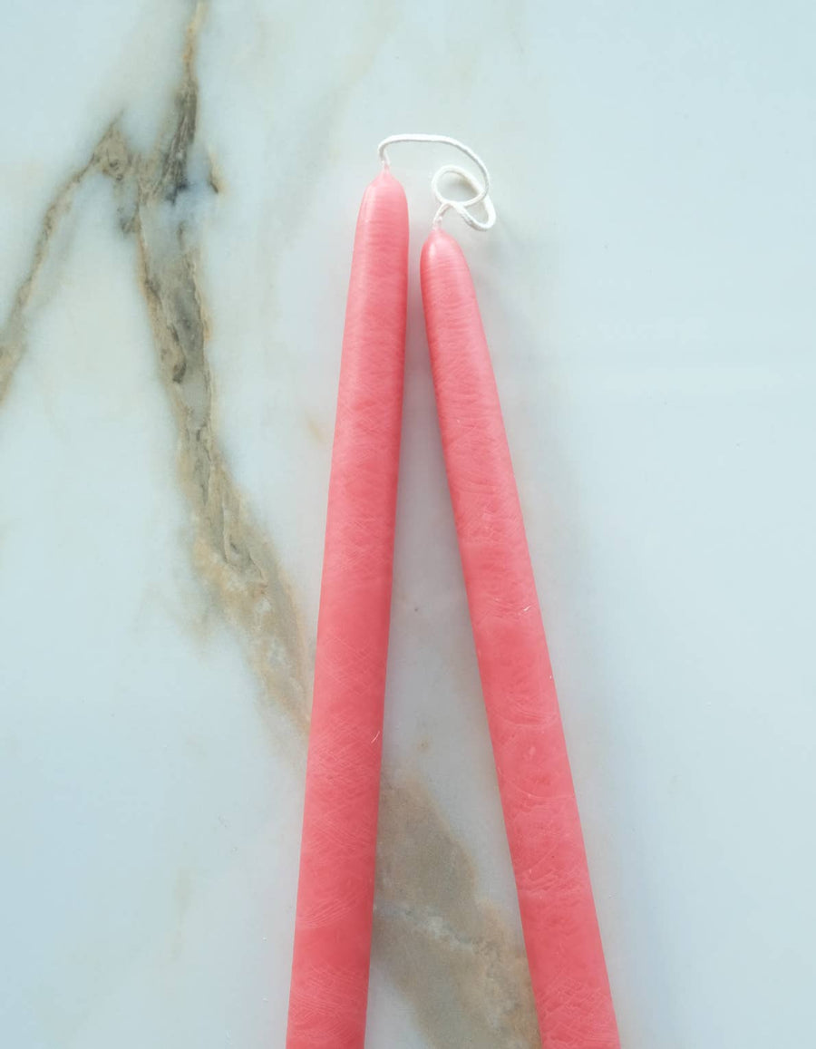 Hand-Dipped Taper Candle Pair, Coral Pink
