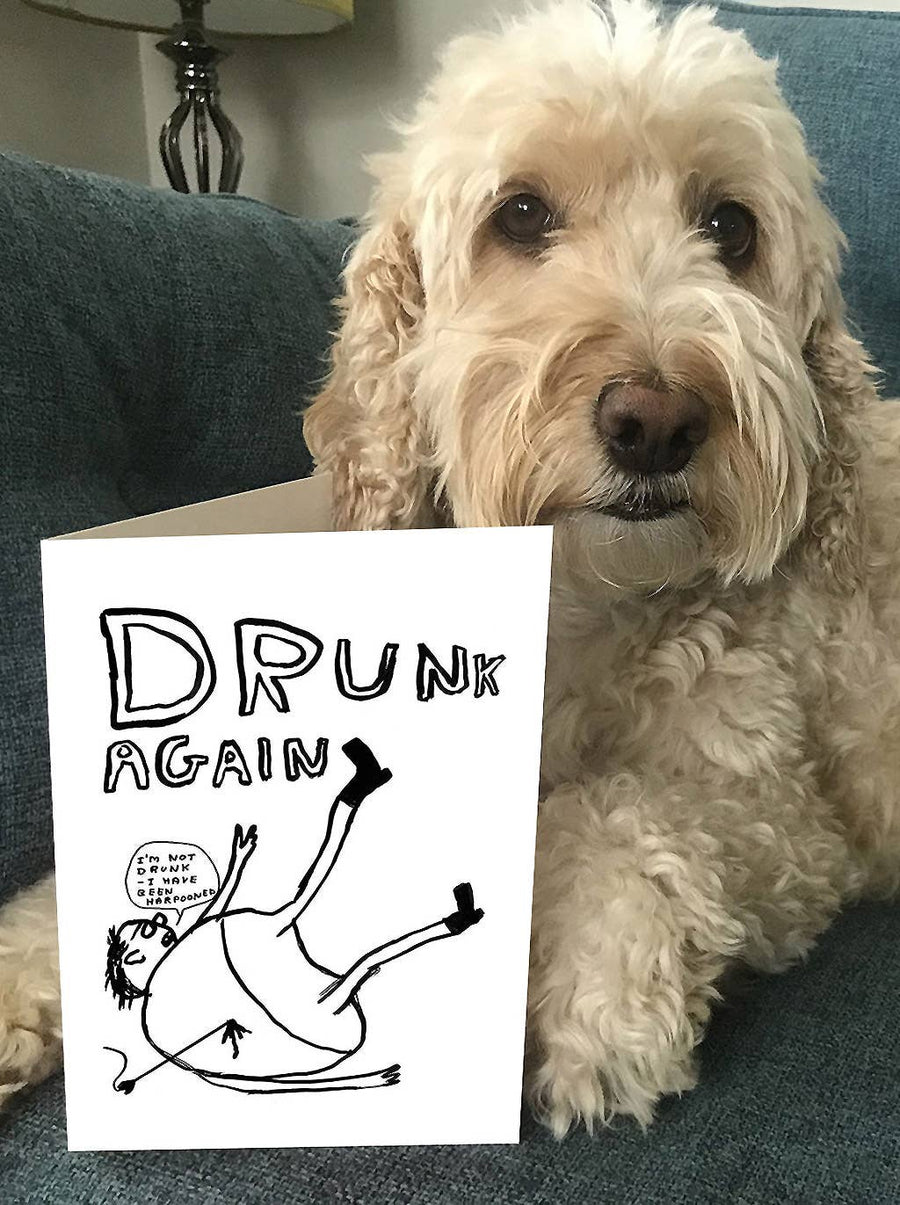 Drunk Again Card by David Shrigley