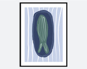 Green Fish on Navy Blue Plate