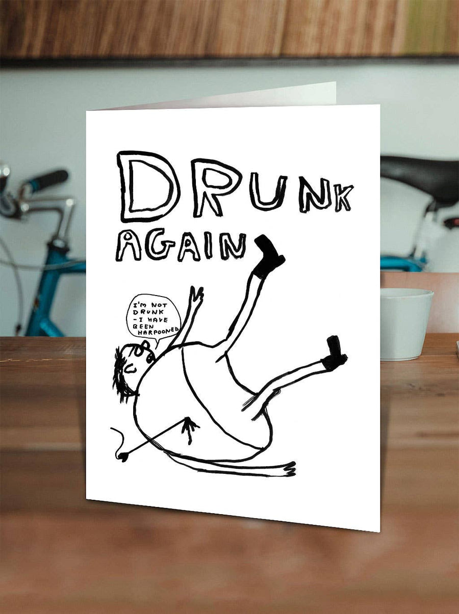 Drunk Again Card by David Shrigley