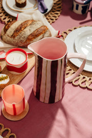 Hand-Painted Striped Jug — Pink / Burgundy