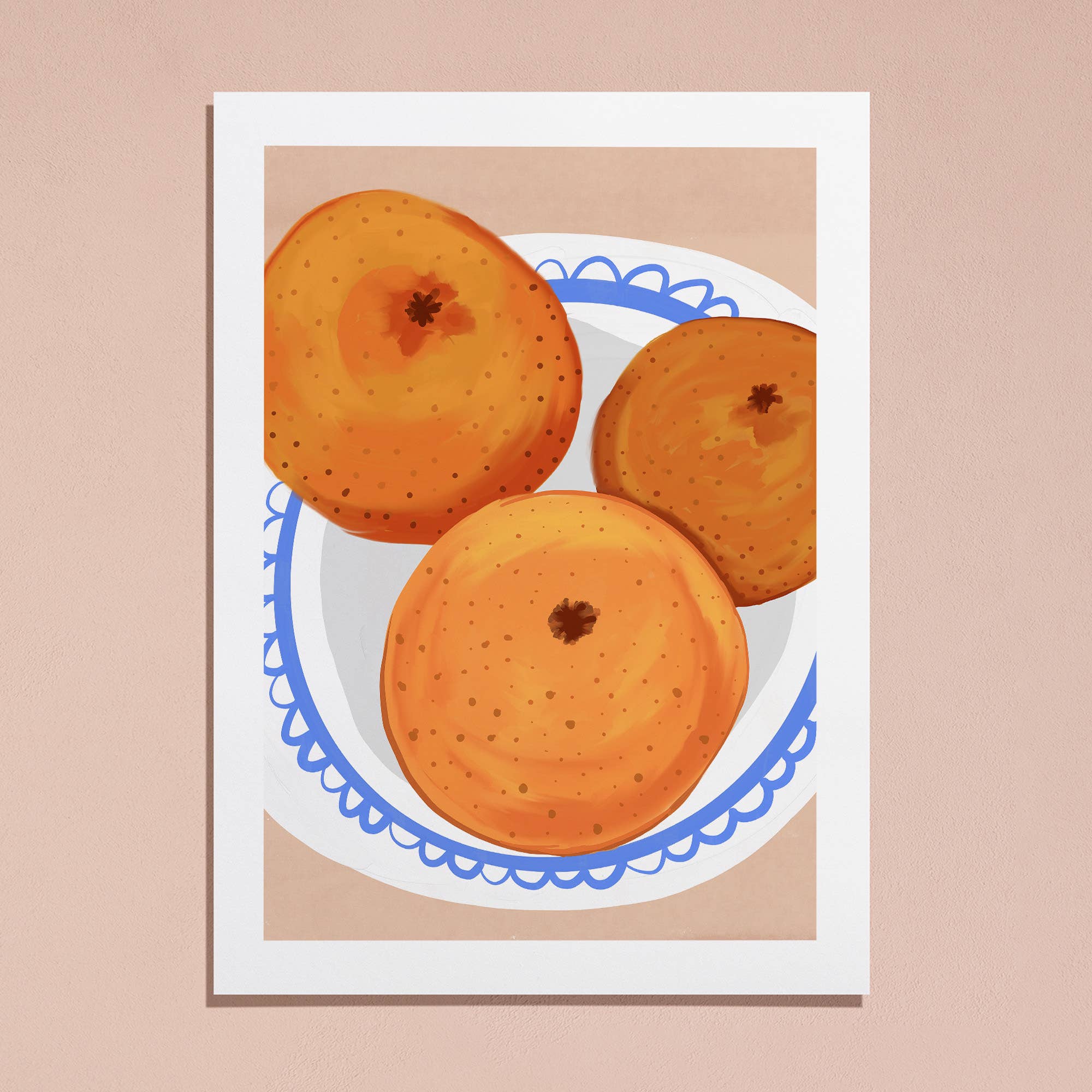 Oranges on Scalloped Blue Plate