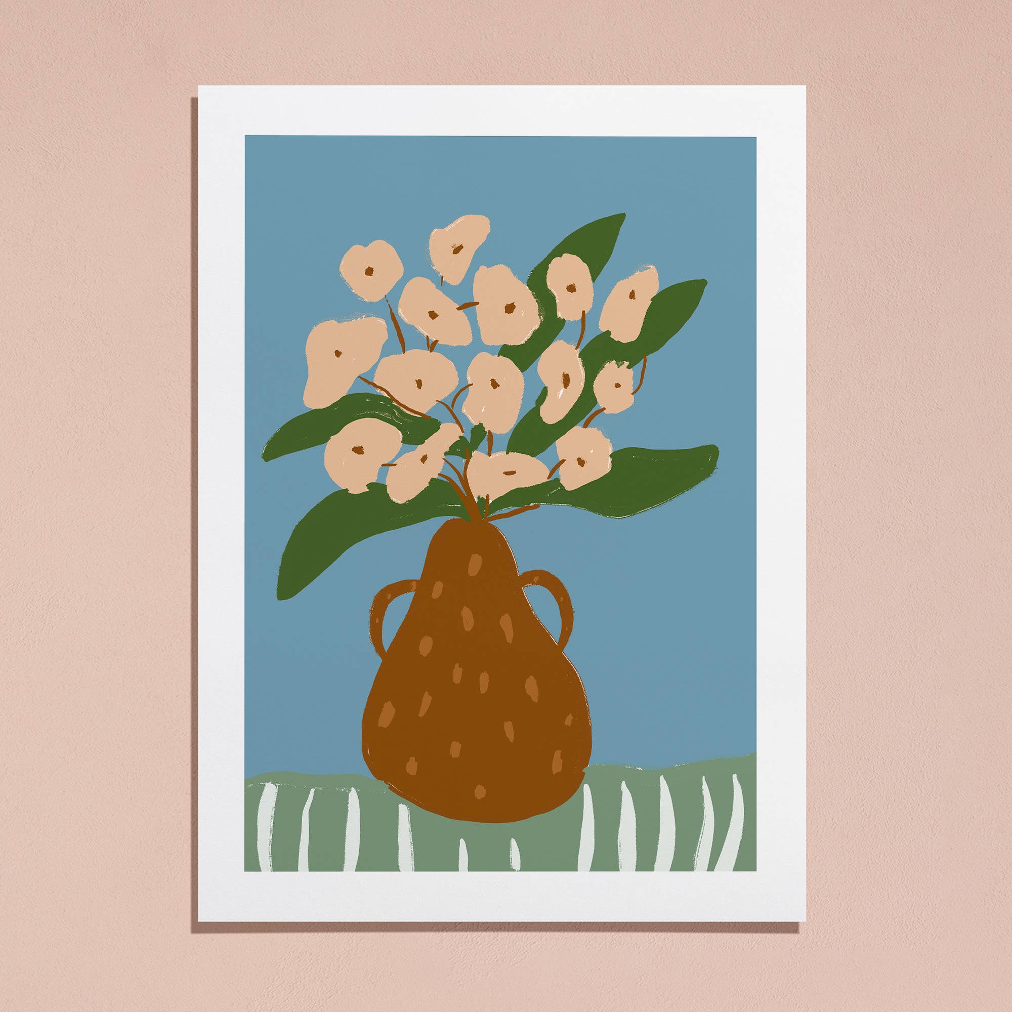 Flowers in Brown Vase Blue