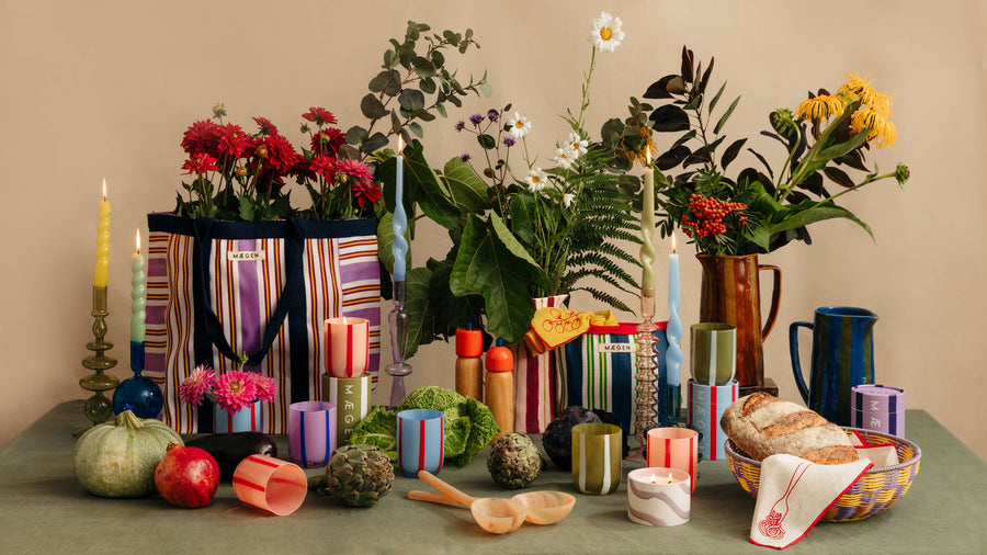 Hand-Painted Striped Jug — Pink / Burgundy